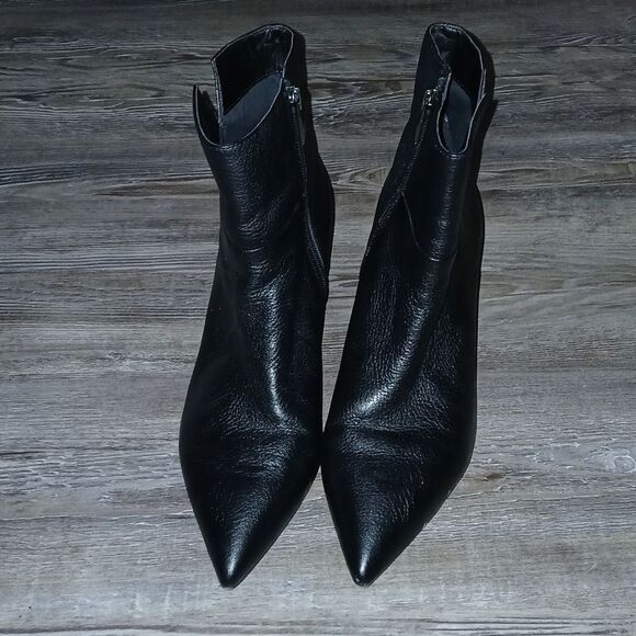 FRANCO SARTO |Amsterdam Black Leather pointed toe wedge ankle bootie Sz 7.5 EUC - Picture 2 of 9